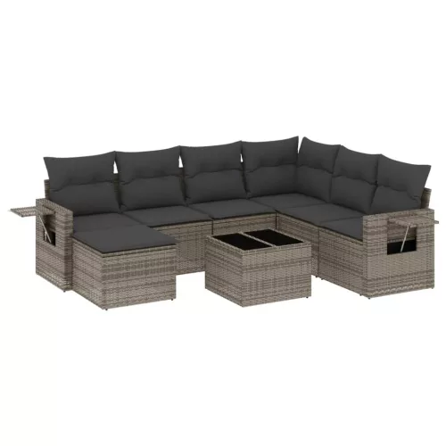  8 részes szürke polyrattan kerti ülőgarnitúra párnákkal