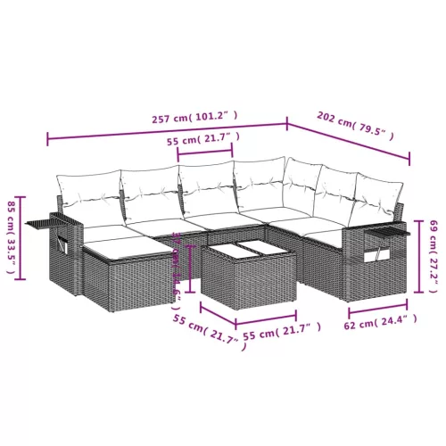  8 részes szürke polyrattan kerti ülőgarnitúra párnákkal