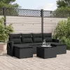  7 részes fekete polyrattan kerti ülőgarnitúra párnával
