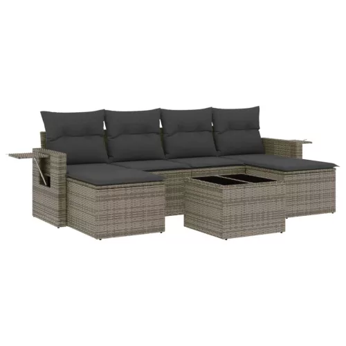  7 részes szürke polyrattan kerti ülőgarnitúra párnákkal