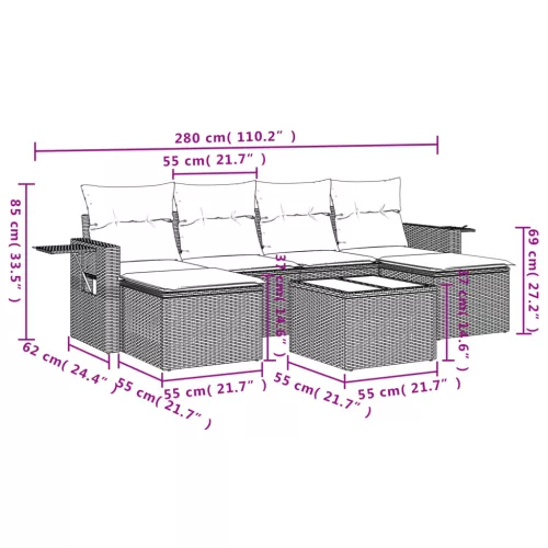  7 részes szürke polyrattan kerti ülőgarnitúra párnákkal