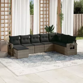    8 részes szürke polyrattan kerti ülőgarnitúra párnákkal