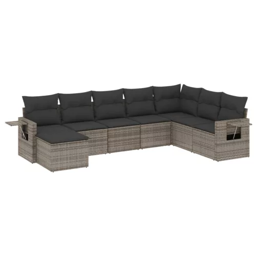  8 részes szürke polyrattan kerti ülőgarnitúra párnákkal