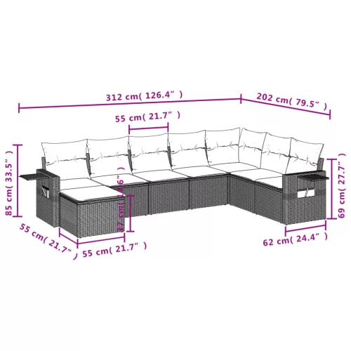  8 részes szürke polyrattan kerti ülőgarnitúra párnákkal
