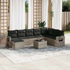    9 részes világosszürke polyrattan kerti ülőgarnitúra párnával