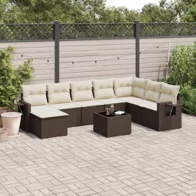    9 részes barna polyrattan kerti ülőgarnitúra párnákkal