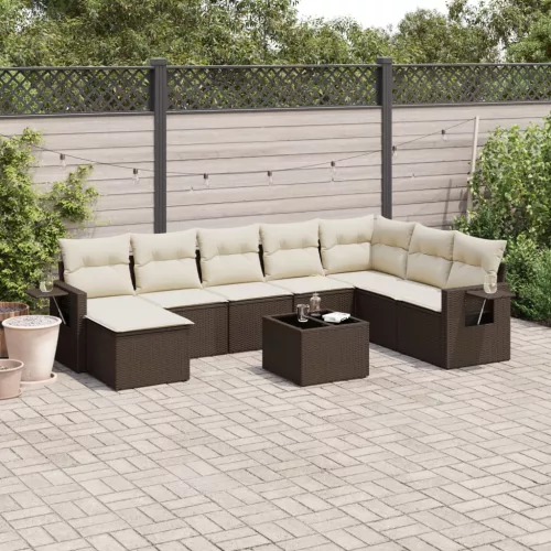 9 részes barna polyrattan kerti ülőgarnitúra párnákkal