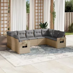    9 részes bézs polyrattan kerti ülőgarnitúra párnákkal
