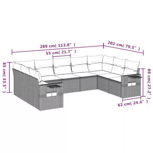  9 részes bézs polyrattan kerti ülőgarnitúra párnákkal