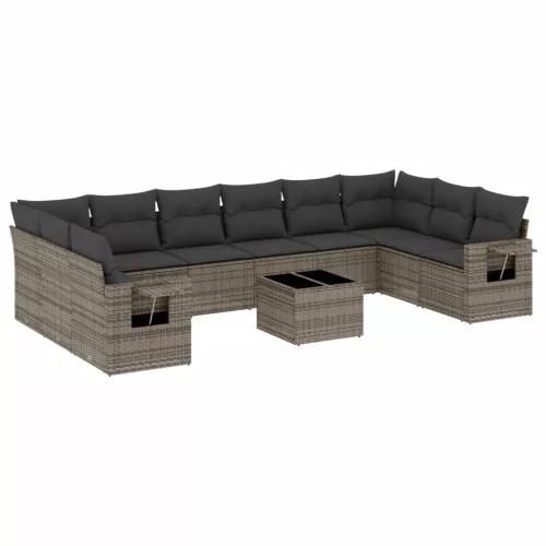  11 részes szürke polyrattan kerti ülőgarnitúra párnákkal