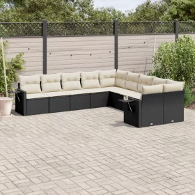    10 részes fekete polyrattan kerti ülőgarnitúra párnákkal