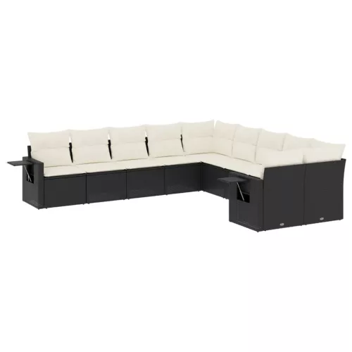  10 részes fekete polyrattan kerti ülőgarnitúra párnákkal