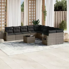    11 részes szürke polyrattan kerti ülőgarnitúra párnákkal