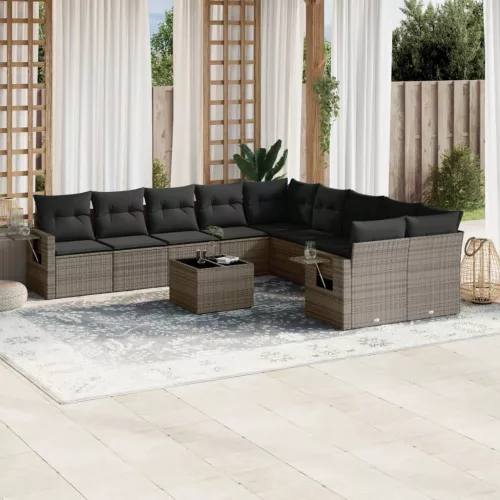  11 részes szürke polyrattan kerti ülőgarnitúra párnákkal