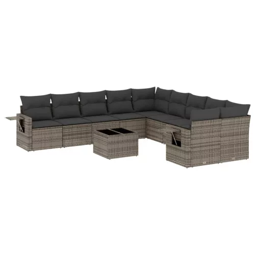  11 részes szürke polyrattan kerti ülőgarnitúra párnákkal