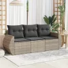  3 részes világosszürke polyrattan kerti ülőgarnitúra párnával