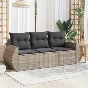    3 részes világosszürke polyrattan kerti ülőgarnitúra párnával