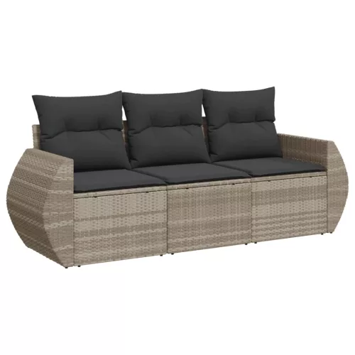  3 részes világosszürke polyrattan kerti ülőgarnitúra párnával