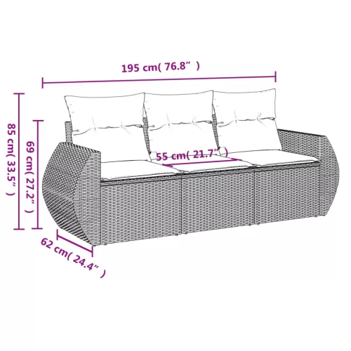  3 részes világosszürke polyrattan kerti ülőgarnitúra párnával