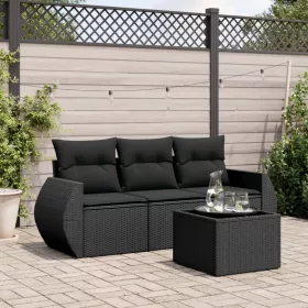    4 részes fekete polyrattan kerti ülőgarnitúra párnákkal