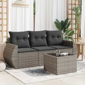    4 részes szürke polyrattan kerti ülőgarnitúra párnákkal