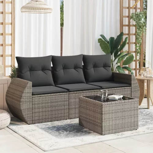 4 részes szürke polyrattan kerti ülőgarnitúra párnákkal