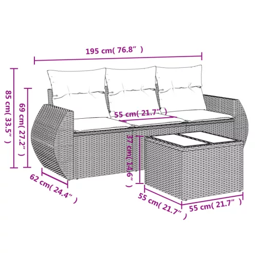  4 részes szürke polyrattan kerti ülőgarnitúra párnákkal