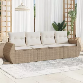    4 részes bézs polyrattan kerti ülőgarnitúra párnákkal