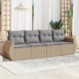    4 részes bézs polyrattan kerti ülőgarnitúra párnákkal