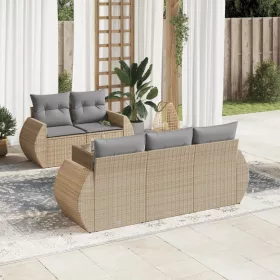  6 részes bézs polyrattan kerti ülőgarnitúra párnával