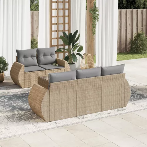  6 részes bézs polyrattan kerti ülőgarnitúra párnával