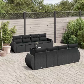    9 részes fekete polyrattan kerti ülőgarnitúra párnákkal