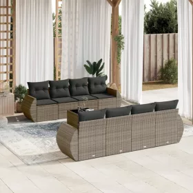    9 részes szürke polyrattan kerti ülőgarnitúra párnákkal