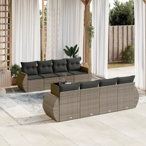  9 részes szürke polyrattan kerti ülőgarnitúra párnákkal