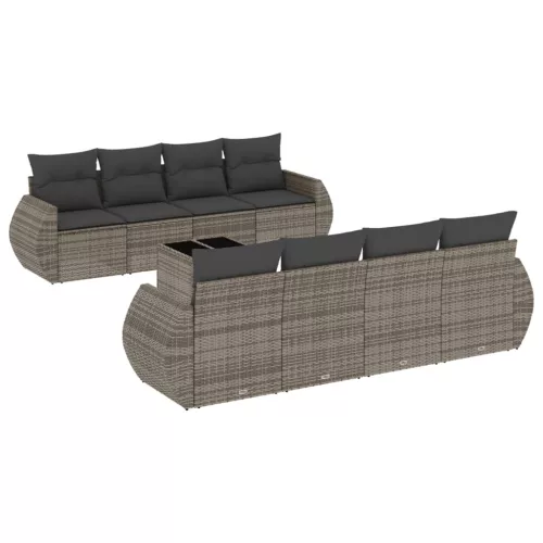  9 részes szürke polyrattan kerti ülőgarnitúra párnákkal