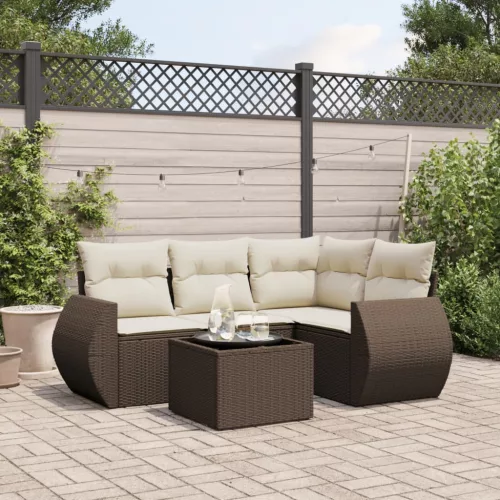  5 részes barna polyrattan kerti ülőgarnitúra párnával