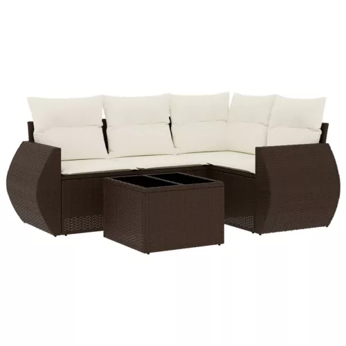  5 részes barna polyrattan kerti ülőgarnitúra párnával