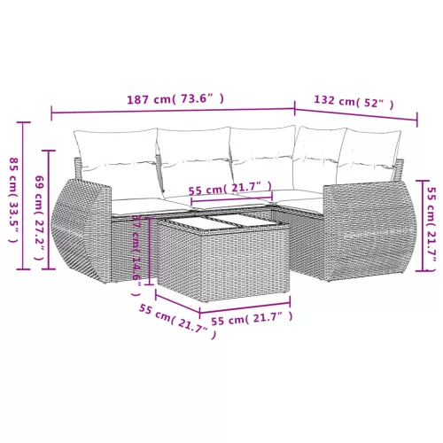  5 részes barna polyrattan kerti ülőgarnitúra párnával