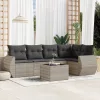  6 részes világosszürke polyrattan kerti ülőgarnitúra párnákkal