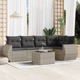    6 részes világosszürke polyrattan kerti ülőgarnitúra párnákkal