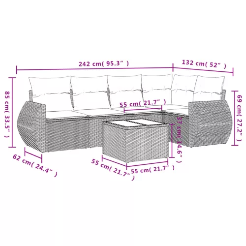  6 részes világosszürke polyrattan kerti ülőgarnitúra párnákkal