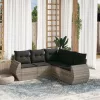  5 részes világosszürke polyrattan kerti ülőgarnitúra párnákkal