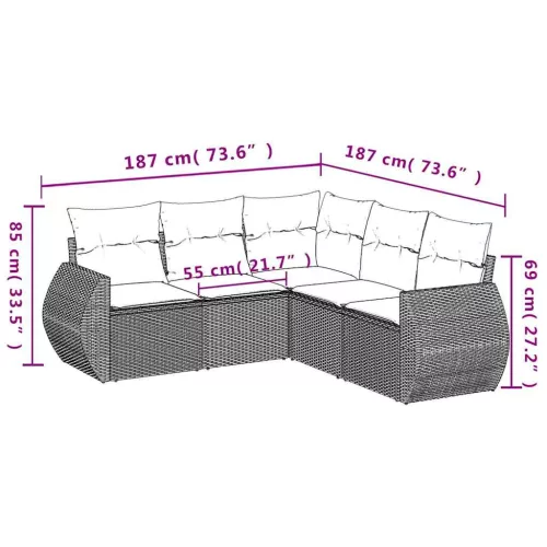  5 részes világosszürke polyrattan kerti ülőgarnitúra párnákkal