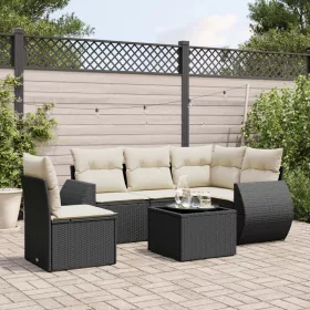    6 részes fekete polyrattan kerti ülőgarnitúra párnákkal