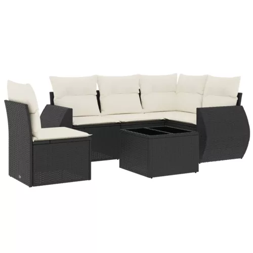  6 részes fekete polyrattan kerti ülőgarnitúra párnákkal