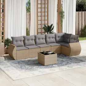    7 részes bézs polyrattan kerti ülőgarnitúra párnákkal