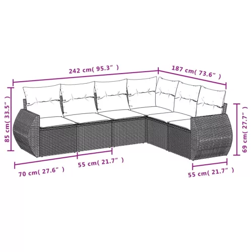  6 részes barna polyrattan kerti ülőgarnitúra párnával