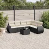  7 részes fekete polyrattan kerti ülőgarnitúra párnával