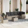  7 részes világosszürke polyrattan kerti ülőgarnitúra párnákkal