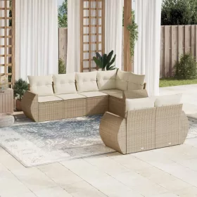    7 részes bézs polyrattan kerti ülőgarnitúra párnákkal